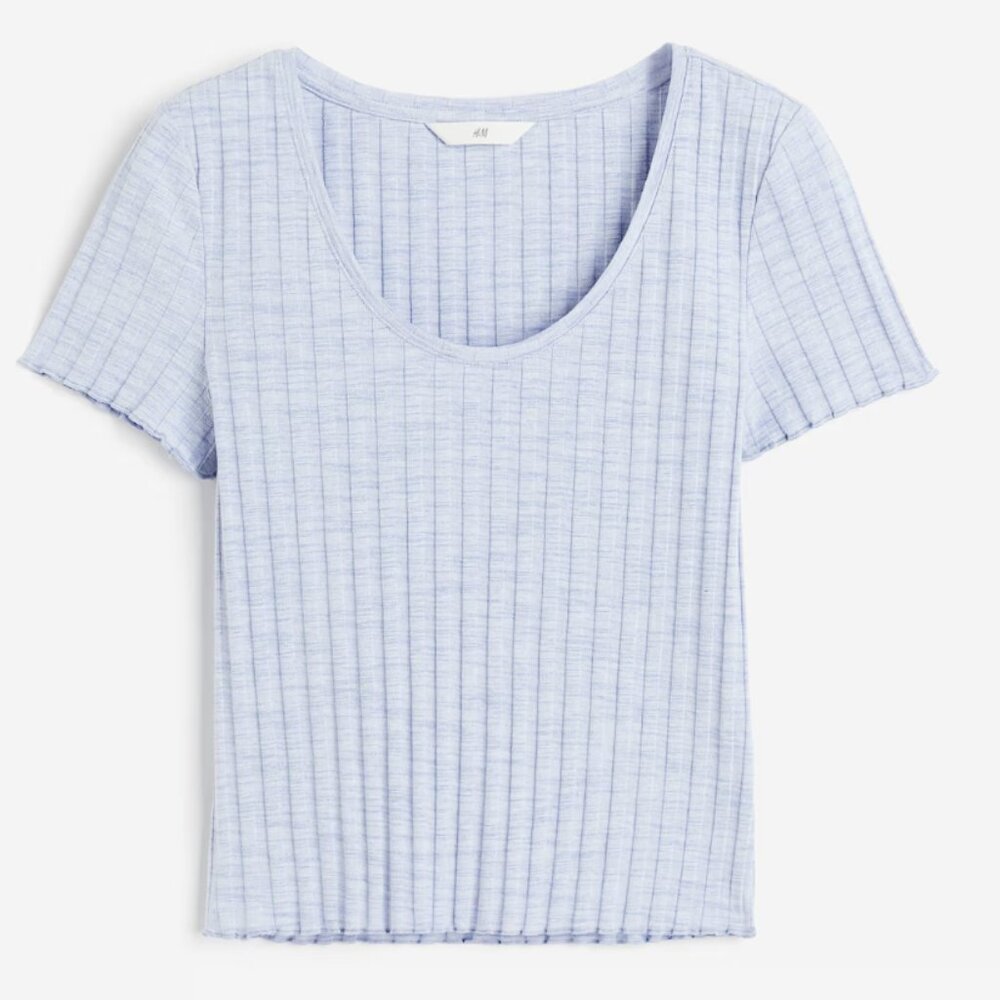 Ribbed deep-neck T-shirt